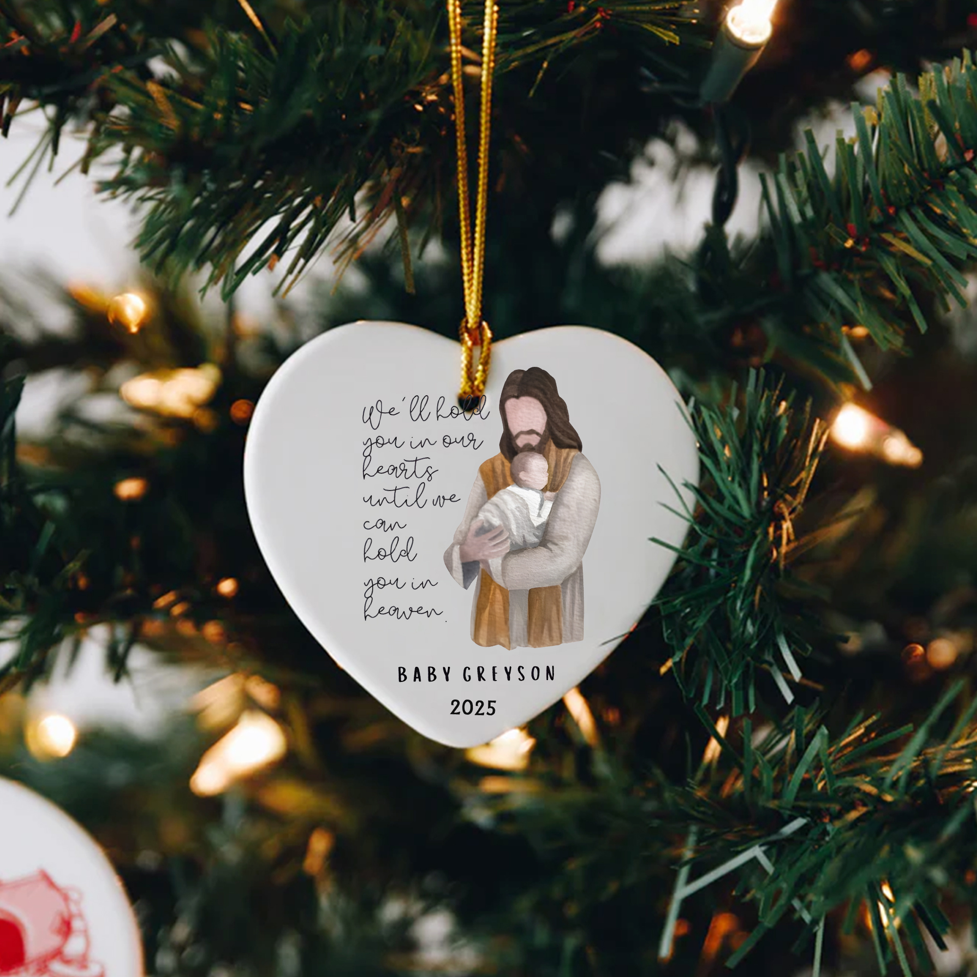 Memorial Christian Ornament, Jesus Holding Baby in Heaven, Personalized Remembrance Ornament 2025, Religious Christmas Decoration DCLAF41